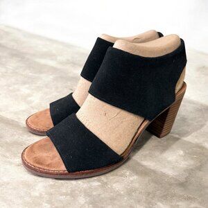 TOMS Majorca Cutout Sandals Size 8.5 – Black Suede Block Heel